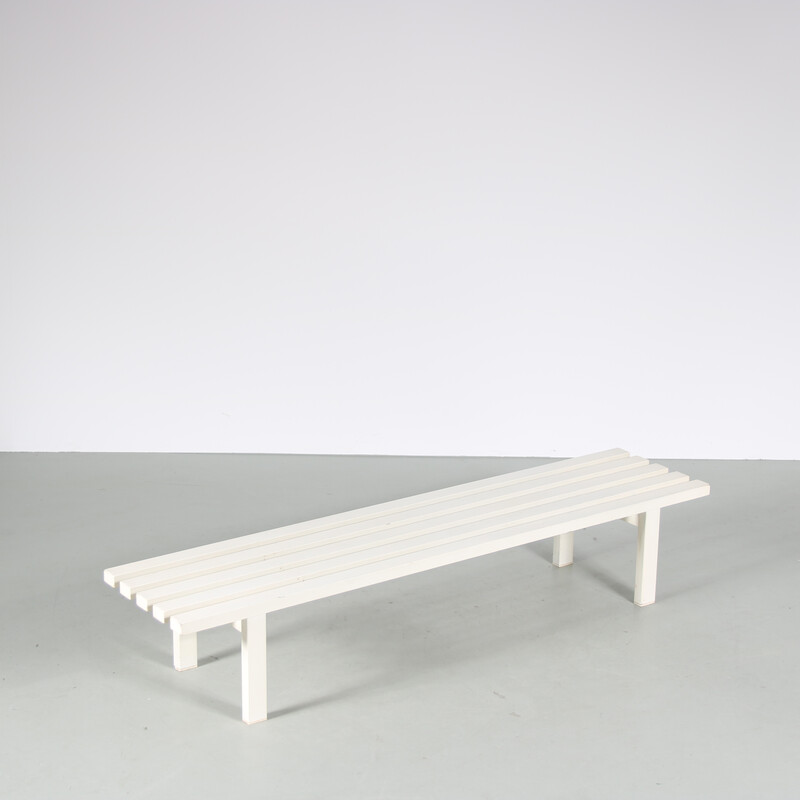 Vintage white metal slat bench, Netherlands 1970s