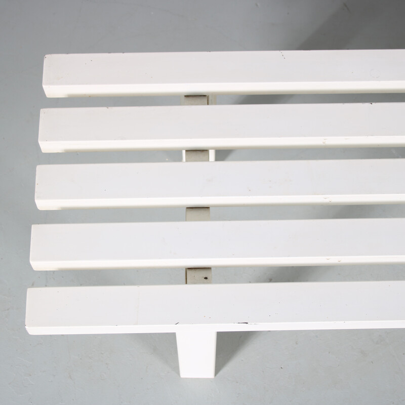 Vintage white metal slat bench, Netherlands 1970s