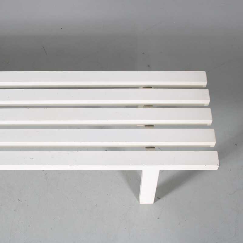 Vintage white metal slat bench, Netherlands 1970s