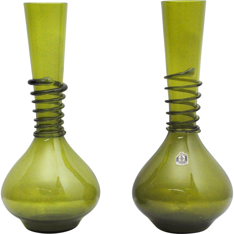 Paire de vases vintage - verre vert
