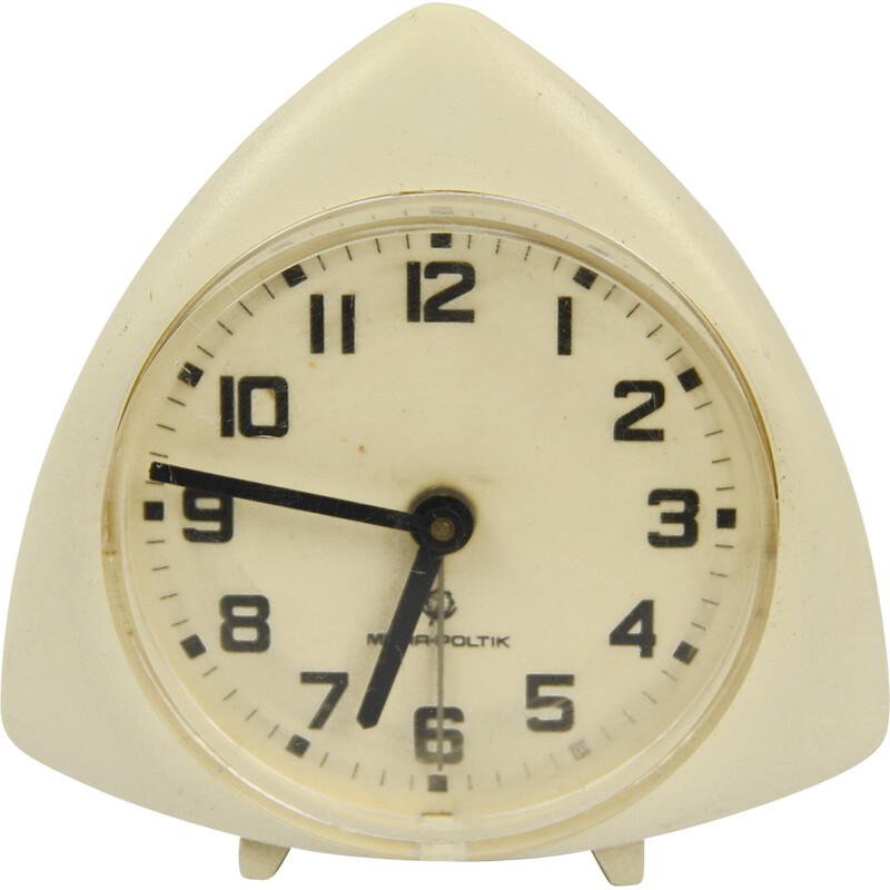 Reloj despertador vintage de metal y plástico para Mera-Poltik, Polonia años 70