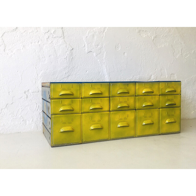 Set di cassettiere vintage in giallo-verde