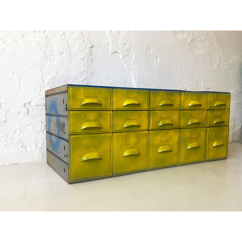 Set di cassettiere vintage in giallo-verde