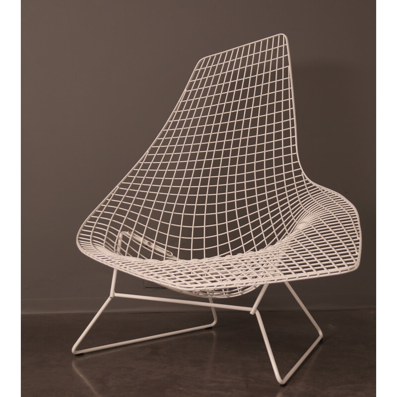 Chaise vintage asymétrique en rislan blanc par Harry Bertoia pour Knoll International, Etats-Unis 2005