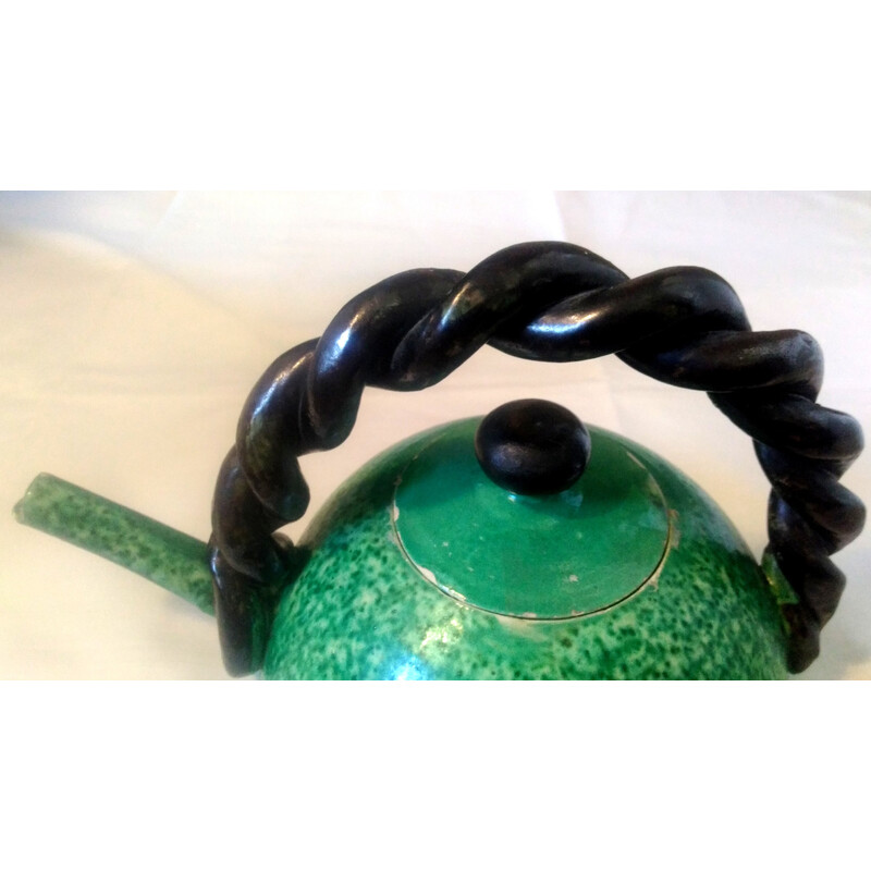 Vintage Cerenne green glazed terra cotta teapot, 1940-1950