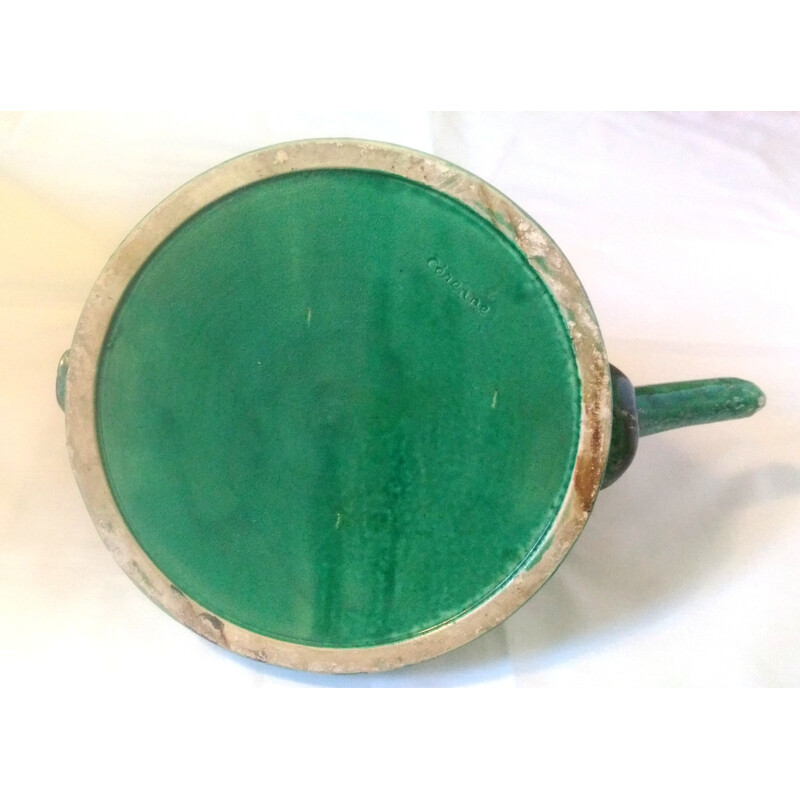 Teiera vintage in terracotta smaltata verde Cerenne, 1940-1950