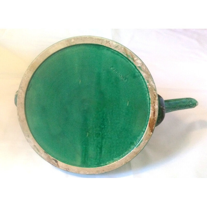 Théière vintage Cerenne en terre cuite vernissée verte, 1940-1950