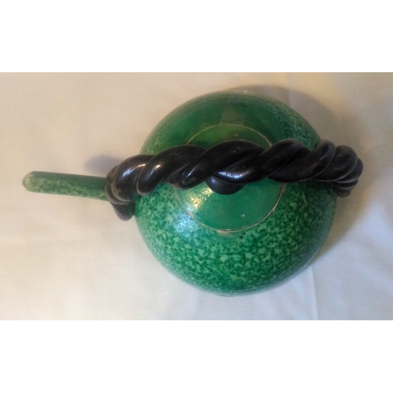 Vintage Cerenne green glazed terra cotta teapot, 1940-1950