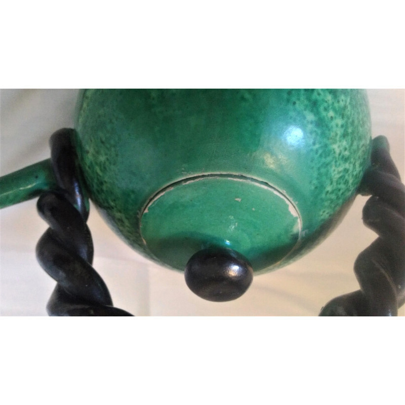 Vintage Cerenne green glazed terra cotta teapot, 1940-1950