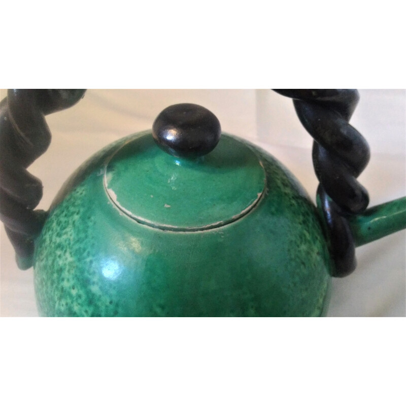 Vintage-Teekanne Cerenne aus grün glasiertem Terrakotta, 1940-1950