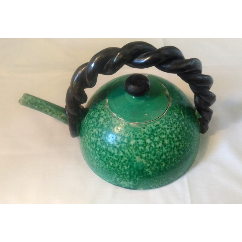 Vintage Cerenne green glazed terra cotta teapot, 1940-1950