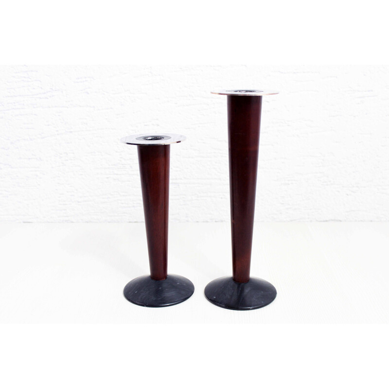 Pair of vintage marble and wood candlesticks, 1960