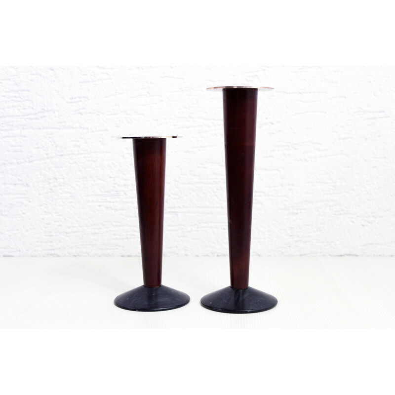 Pair of vintage marble and wood candlesticks, 1960