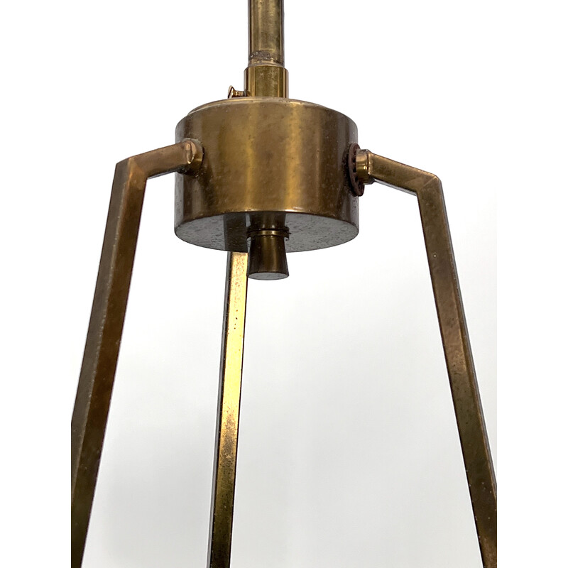 Vintage brass and smoked glass chandelier by Gino Paroldo, Italy 1960s
