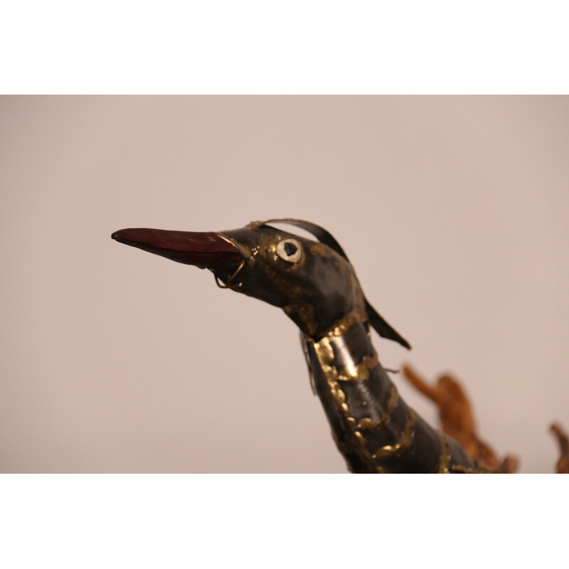 Vintage hand-crafted sculpture "drôle d'oiseau" in wood and metal by Louis de Verdal, France 2022