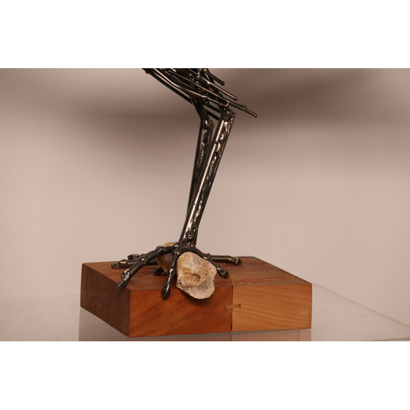 Sculpture artisanale vintage "drôle d'oiseau" en bois et métal par Louis de Verdal, France 2022