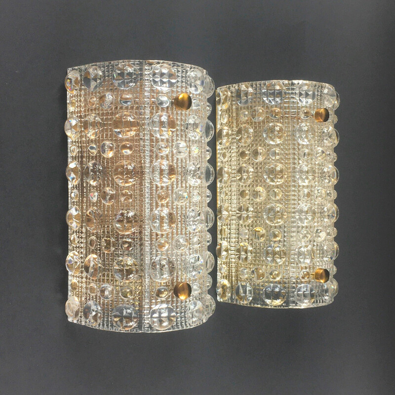Paar skandinavische Wandlampen aus Glas und Messing "Venus" von Carl Fagerlund für Orrefors und Lyfa, 1960er Jahre