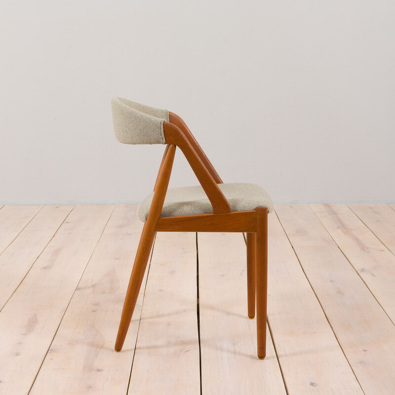 Set of 4 vintage model 31 chairs in teak and gray wool by Kai Kristiansen for Schou Andersen, 1960s