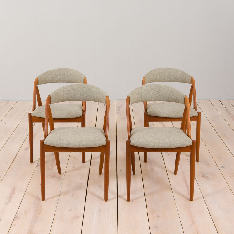 Set of 4 vintage model 31 chairs in teak and gray wool by Kai Kristiansen for Schou Andersen, 1960s