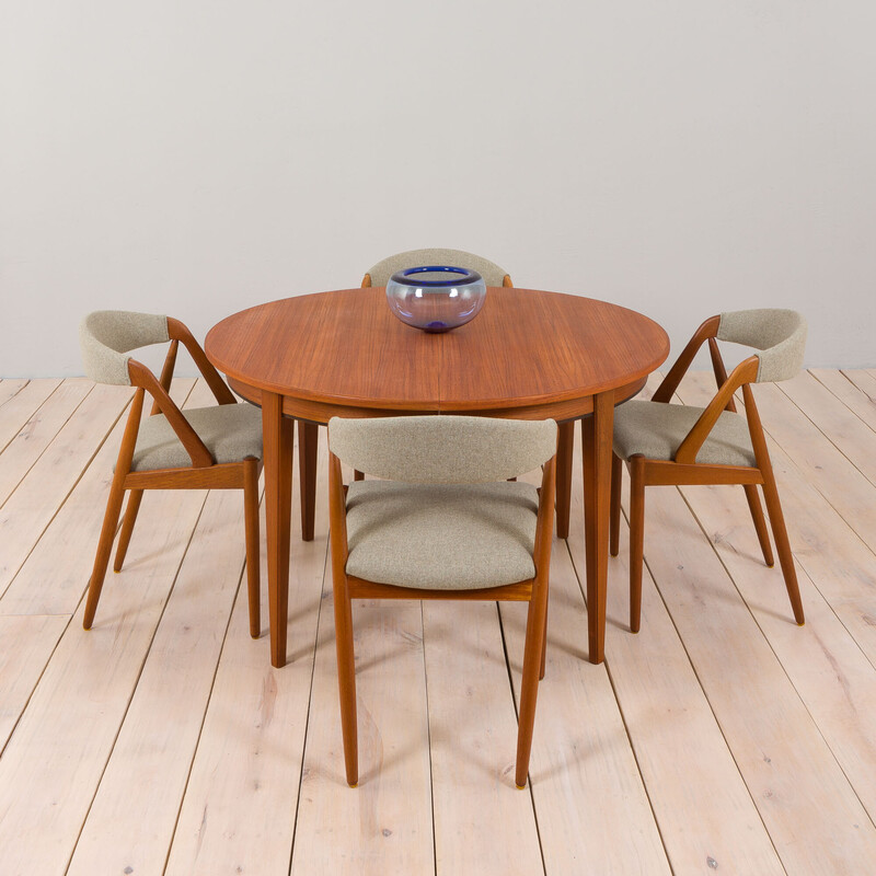 Set of 4 vintage model 31 chairs in teak and gray wool by Kai Kristiansen for Schou Andersen, 1960s