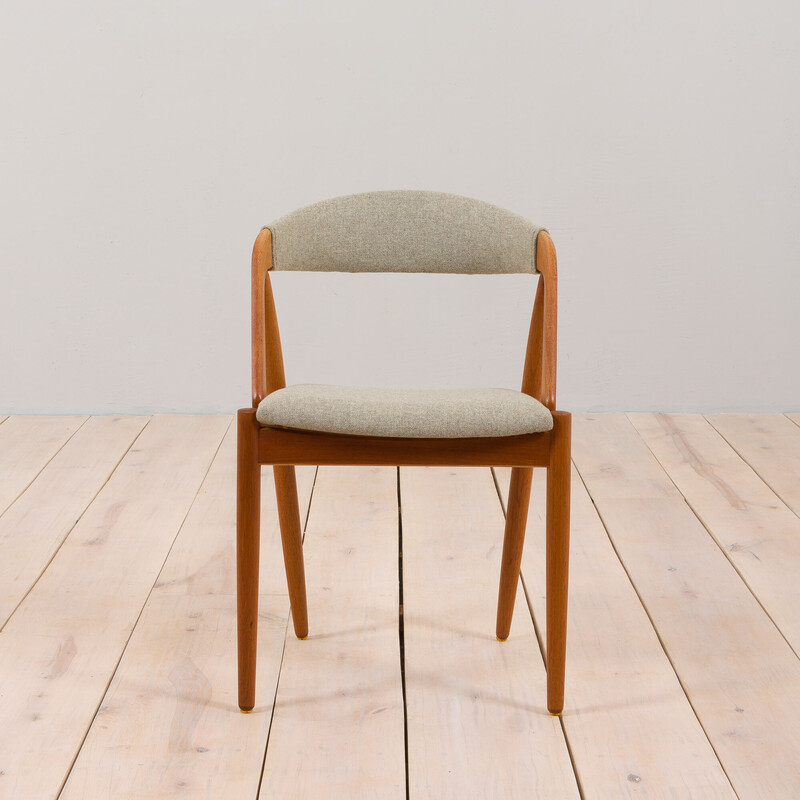 Set of 4 vintage model 31 chairs in teak and gray wool by Kai Kristiansen for Schou Andersen, 1960s