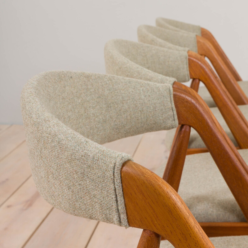Conjunto de 4 cadeiras modelo 31 vintage em teca e lã cinzenta de Kai Kristiansen para Schou Andersen, década de 1960