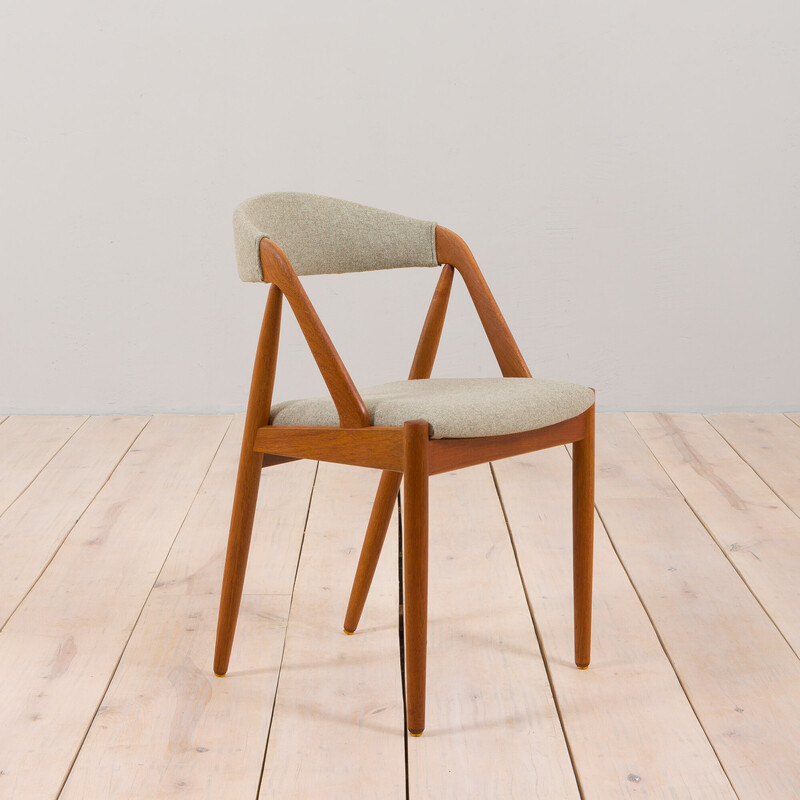 Set of 4 vintage model 31 chairs in teak and gray wool by Kai Kristiansen for Schou Andersen, 1960s