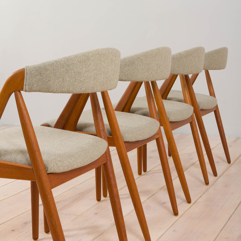 Set of 4 vintage model 31 chairs in teak and gray wool by Kai Kristiansen for Schou Andersen, 1960s