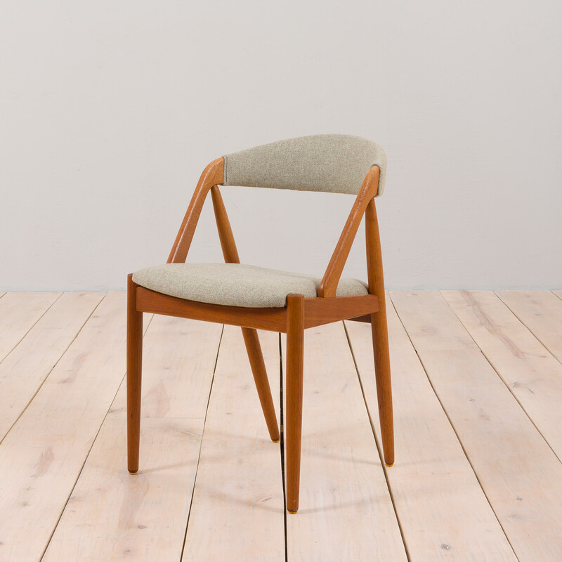 Juego de 4 sillas vintage modelo 31 de teca y lana gris de Kai Kristiansen para Schou Andersen, años 60