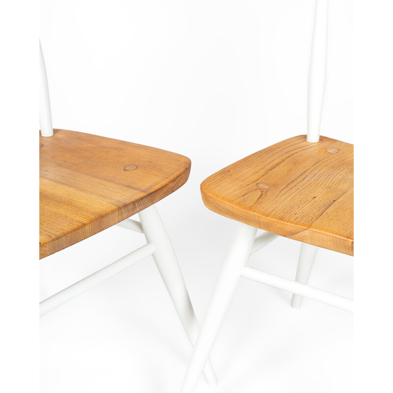 Paar vintage wit houten All Purpose stoelen van L. Ercolani voor Ercol, jaren 1960