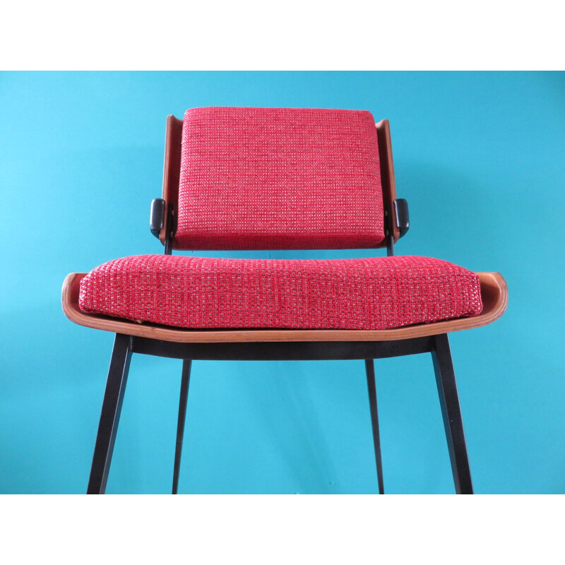 Pair of chairs with red fabric, Alain RICHARD - 1960s