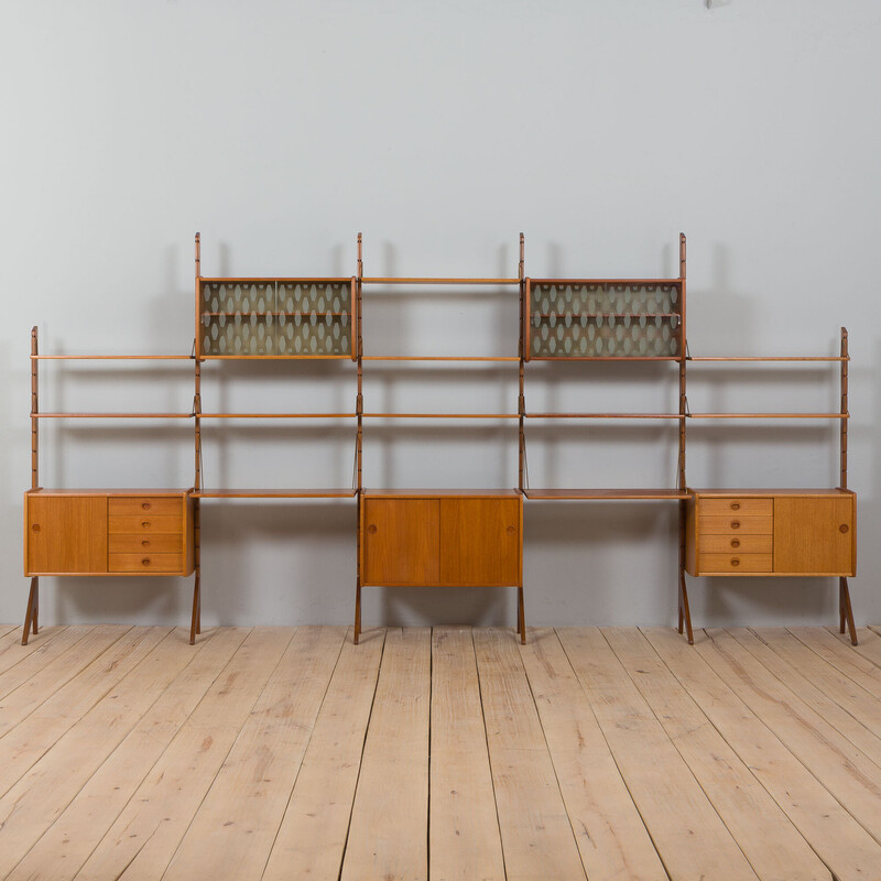 Scandinavian vintage 5 bay Ergo teak wall unit by J. Texman, 1960s