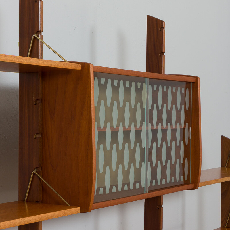 Scandinavian vintage 5 bay Ergo teak wall unit by J. Texman, 1960s