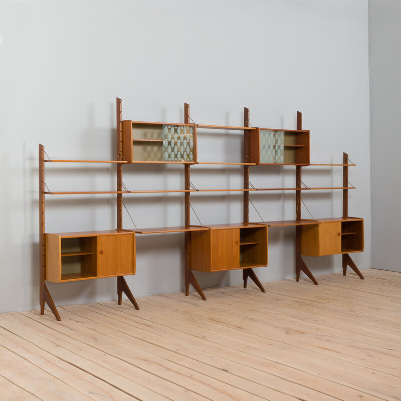 Scandinavian vintage 5 bay Ergo teak wall unit by J. Texman, 1960s