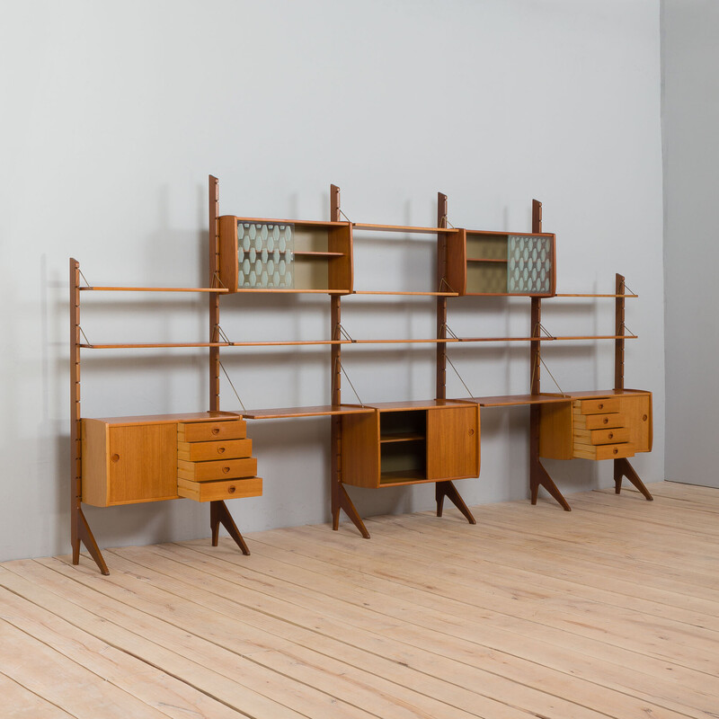 Scandinavian vintage 5 bay Ergo teak wall unit by J. Texman, 1960s