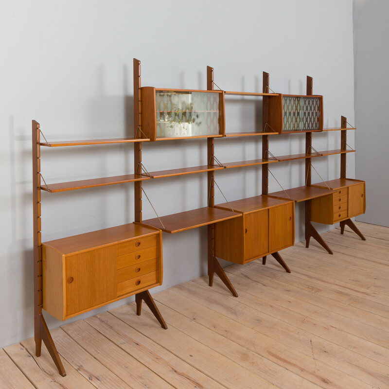 Scandinavisch vintage 5 bay Ergo teak wandmeubel van J. Texman, 1960