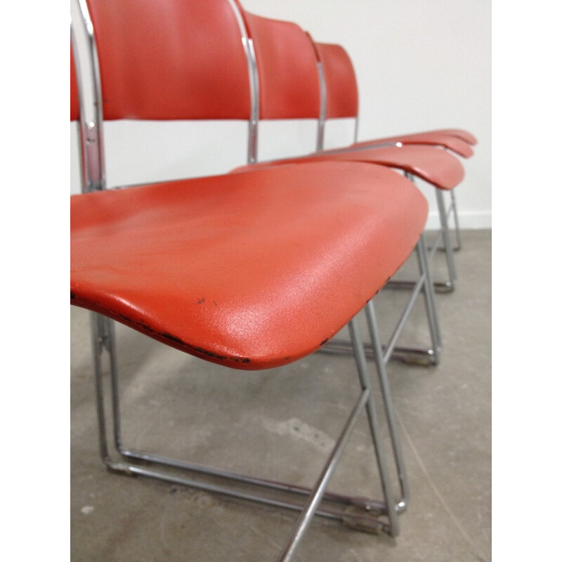 Set of 4 orange chairs "404"  in chrome steel by David Rowland -  1970s