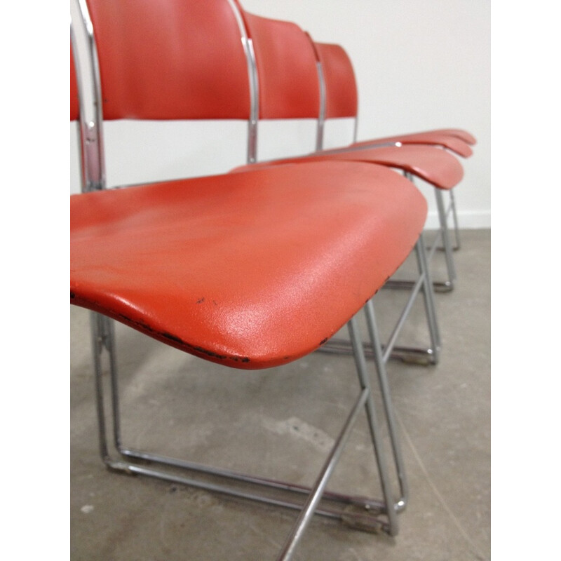 Suite de 4 chaises "404" oranges en métal laqué, David Rowland - 1970