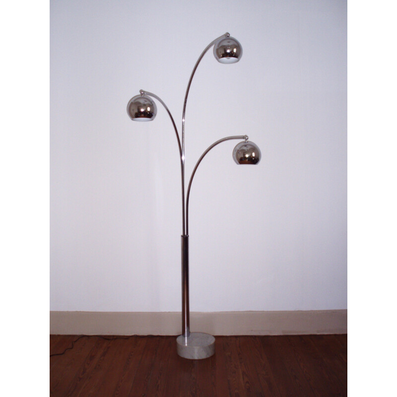 Italian Floor Lamp in chromium steel and marble 3 globes Gioffredo Reggiani - 1970s