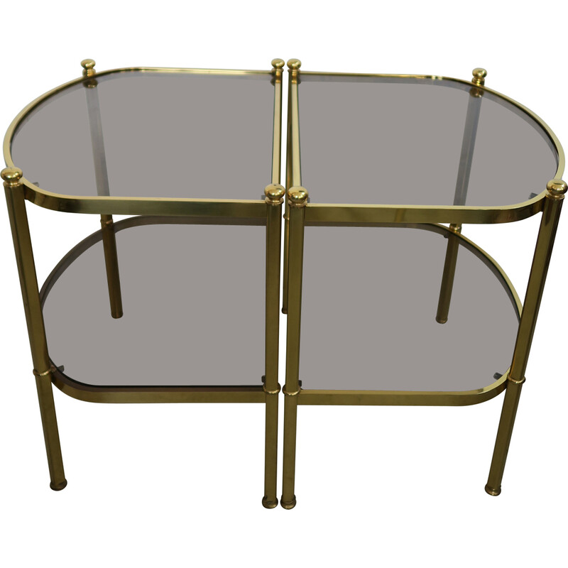 Pair of vintage side tables in brass and smoking glass, 1970s