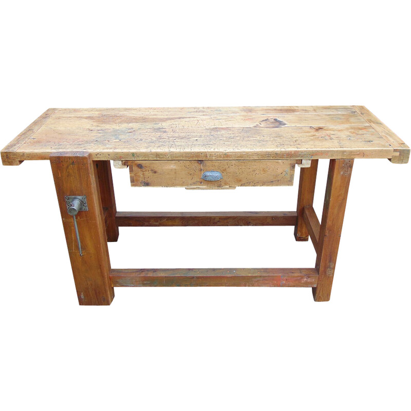 Table de menuisier vintage en bois massif, 1940