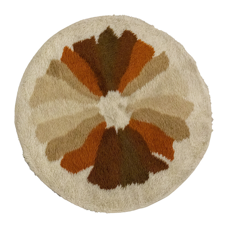 Vintage brown round "Streaks" Desso rug