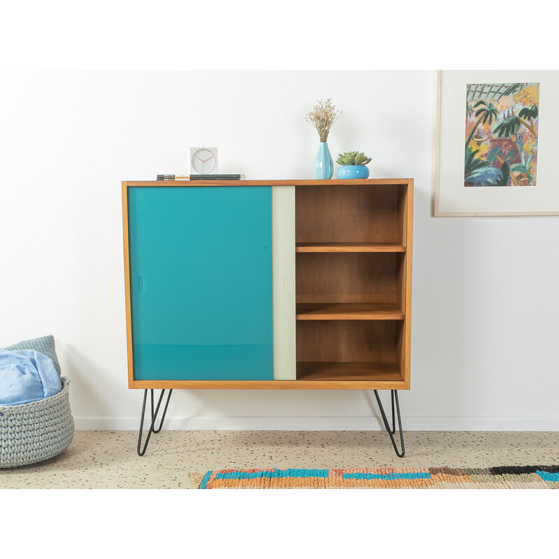 Vintage cabinet in walnut veneer with two sliding glass, Germany 1950s