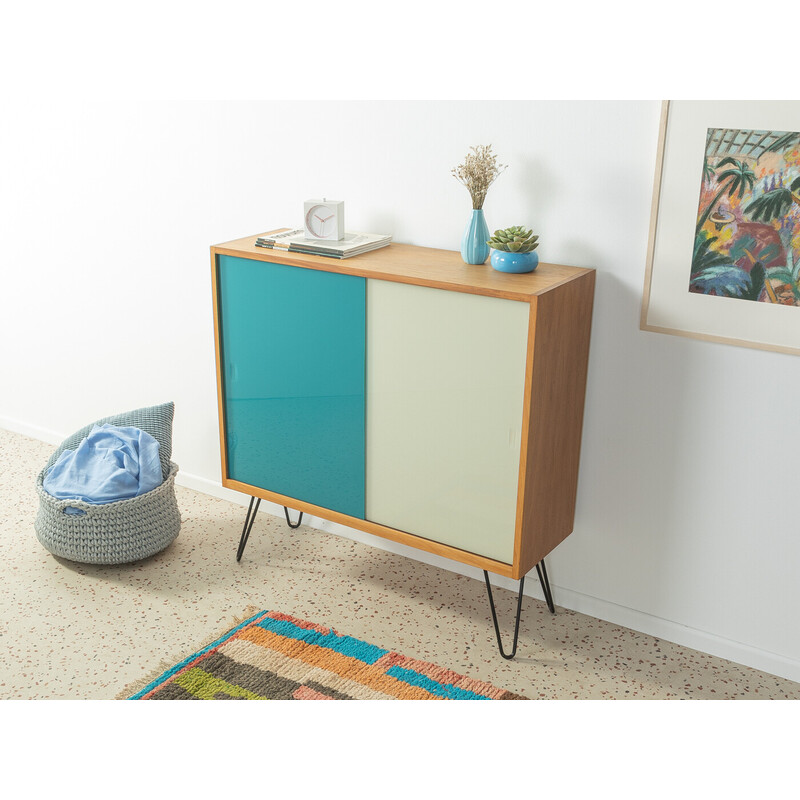 Vintage cabinet in walnut veneer with two sliding glass, Germany 1950s