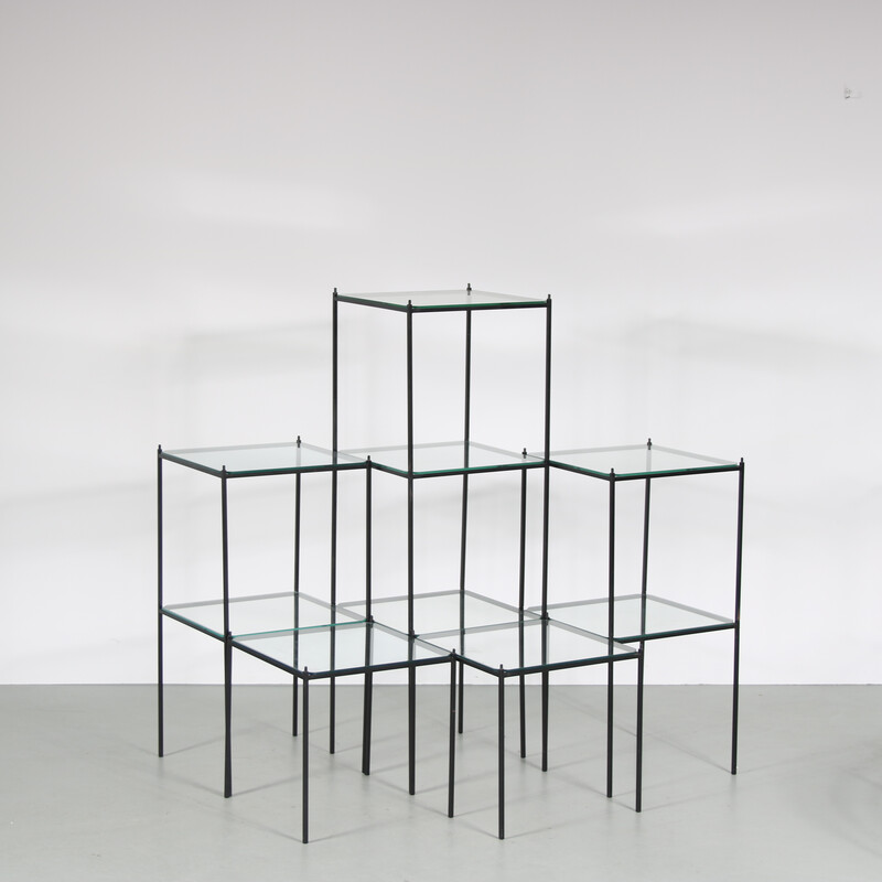 Set of 9 vintage stackable display tables, Netherlands 1950s