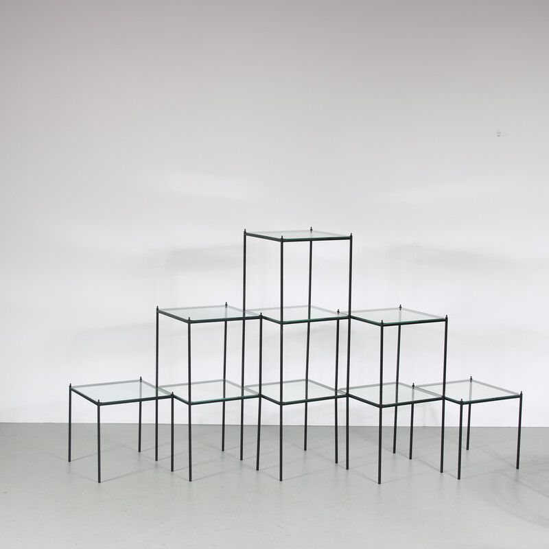 Set of 9 vintage stackable display tables, Netherlands 1950s