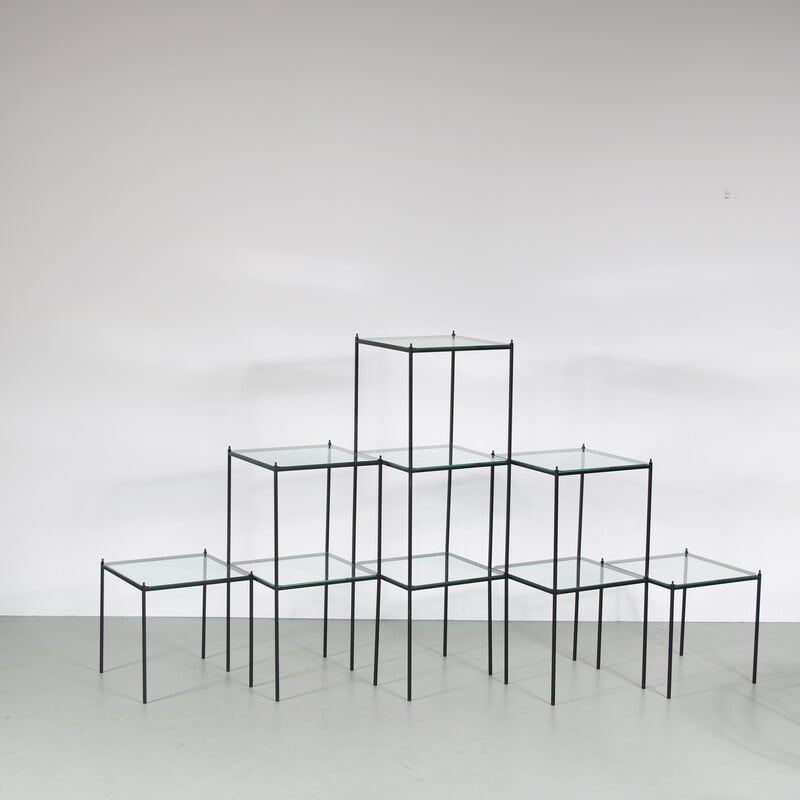 Set of 9 vintage stackable display tables, Netherlands 1950s