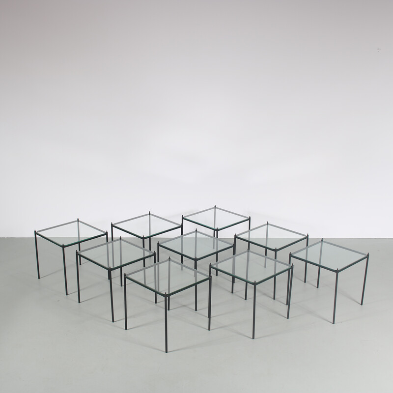 Set of 9 vintage stackable display tables, Netherlands 1950s