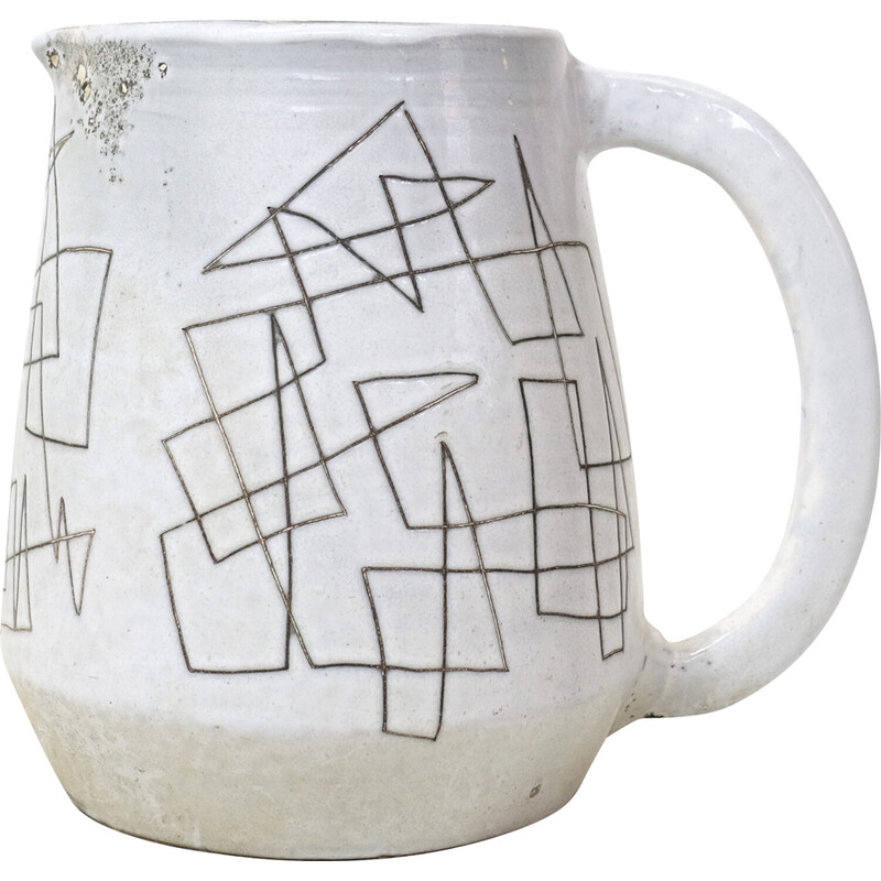 Vintage scarified ceramic pitcher, 1950