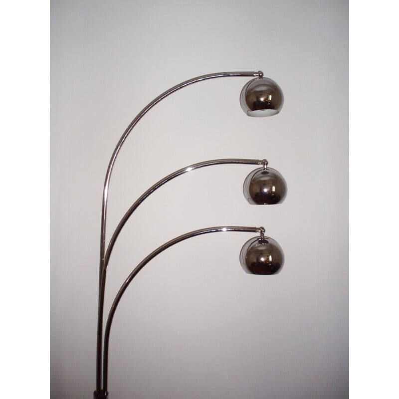 Italian Floor Lamp in chromium steel and marble 3 globes Gioffredo Reggiani - 1970s